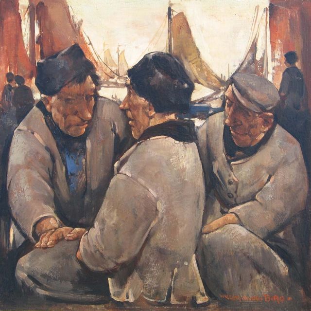 Willem van den Berg | Fishermen from Volendam, oil on panel, 25.5 x 25.5 cm, signed l.r.