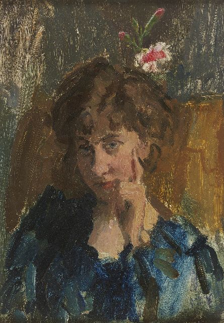 Isaac Israels | A portrait of the writer Jo de Wit, oil on panel, 35.5 x 25.0 cm, signed l.r.