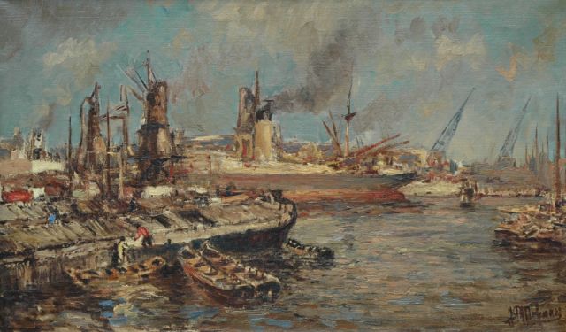 Joop Molenaar | The Rotterdam harbour, oil on canvas, 58.0 x 98.0 cm, signed l.r.