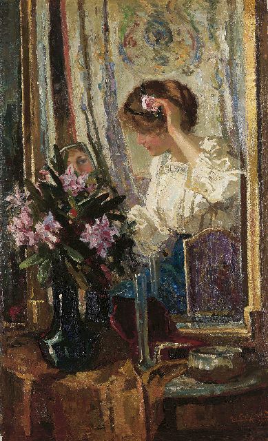 Graafland R.A.A.J.  | In the boudoir, oil on canvas 128.9 x 77.3 cm, signed l.r. and dated 1914