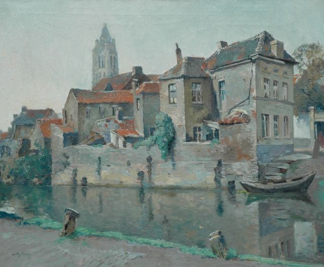 Knip W.A.  | The Smallendam with the Walburgakerk in Oudenaarde, oil on canvas 51.0 x 60.5 cm, signed l.l.