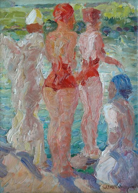 Willem Vaarzon Morel | Swimmers, oil on canvas, 33.2 x 24.2 cm, signed l.r.