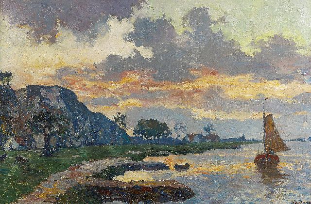 Charles Dankmeijer | The Grebbeberg near Rhenen at dawn, oil on canvas, 60.2 x 94.2 cm, signed l.r.