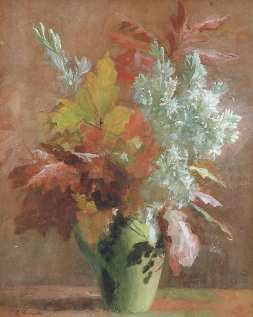 Marie Heineken | A bouquet of autumn flowers, watercolour and gouache on paper laid down on board, 66.0 x 52.7 cm, signed l.l.