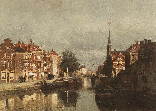 Karel Klinkenberg | A canal scene with the Lutherse Kerk on the Noordeinde, Delft, oil on panel, 19.9 x 27.0 cm, signed l.r.