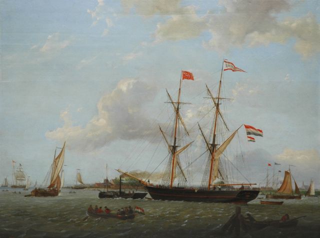 Morel C.J.  | The brig Louisa on it’s way to open-water, oil on panel 37.5 x 50.1 cm, signed l.r. and dated 1855