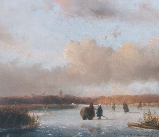 Petrus Marius Brouwer | A winter landscape, oil on panel, 16.5 x 19.0 cm, signed l.r.