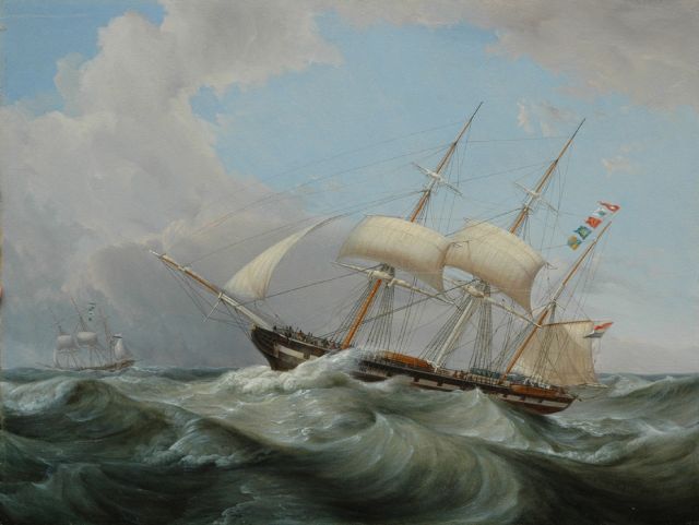 Morel C.J.  | Sailing barge in choppy seas, oil on panel 37.6 x 49.9 cm, signed l.r. and dated 1856