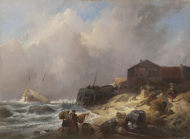 Nuijen W.J.J.  | Coastal scene in stormy weather, oil on panel 37.7 x 51.7 cm, signed l.r. and dated '37