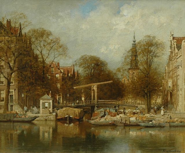 Karel Klinkenberg | View of the Groenburgwal, with the Zuiderkerk beyond, Amsterdam, oil on canvas, 40.0 x 48.0 cm, signed l.r.