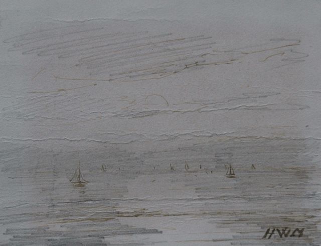 Hendrik Willem Mesdag | Sunset at sea; verso: wooded path, pencil, pen in brown ink on paper, 8.7 x 11.2 cm, signed l.r. and on the reverse with initials