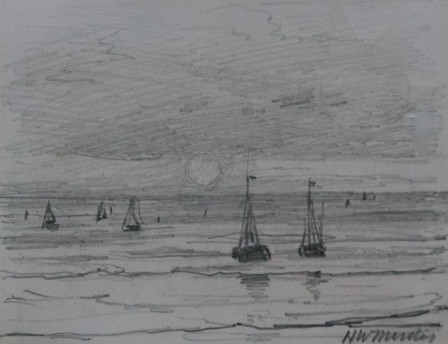 Hendrik Willem Mesdag | Fishing boats off the coast, pencil on paper, 8.7 x 11.2 cm, signed l.r.