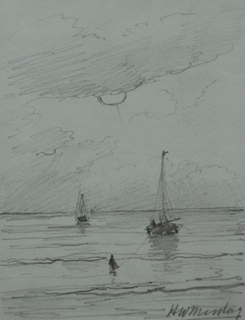 Hendrik Willem Mesdag | The returning fishing fleet, pencil on paper, 11.2 x 8.7 cm, signed l.r.