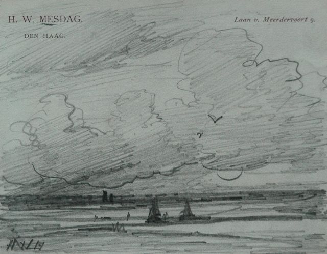 Hendrik Willem Mesdag | A beach at sunset, pencil on paper, 8.7 x 11.2 cm, signed l.l. with initials