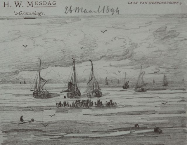 Hendrik Willem Mesdag | The return of the fishing fleet, pencil on paper, 11.3 x 14.5 cm, gedateerd 26 Maart 1894