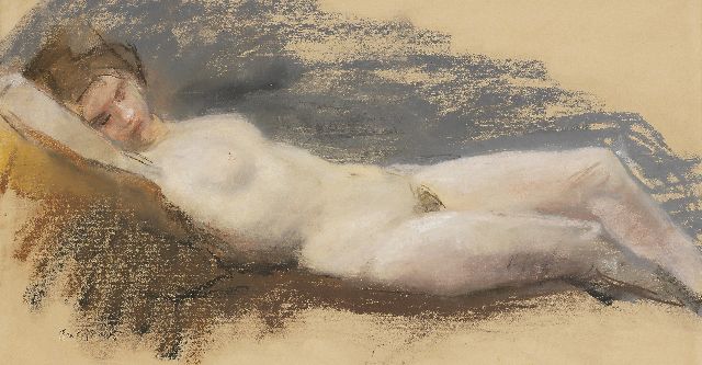 Isaac Israels | Reclining nude, pastel on paper, 34.0 x 63.0 cm, signed l.l.