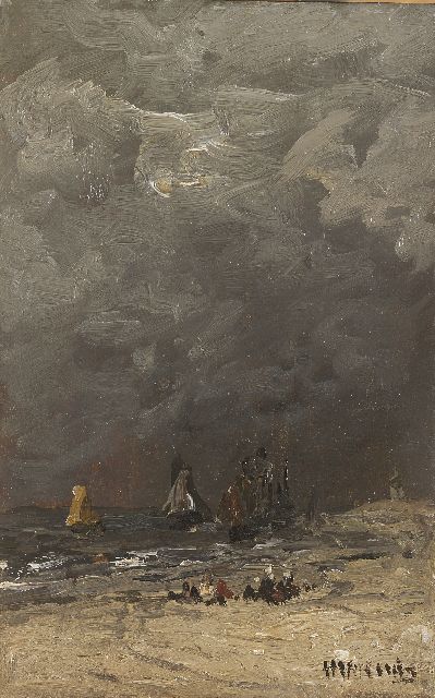 Hendrik Willem Mesdag | Awaiting the return of the fishing fleet, oil on panel, 24.7 x 15.7 cm, signed l.r.