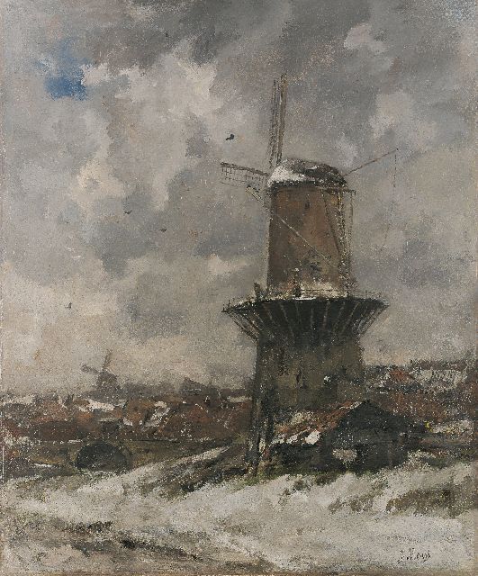 Jacob Maris | A windmill in a winter landscape, oil on canvas, 111.0 x 93.0 cm, signed l.r. and painted 1890