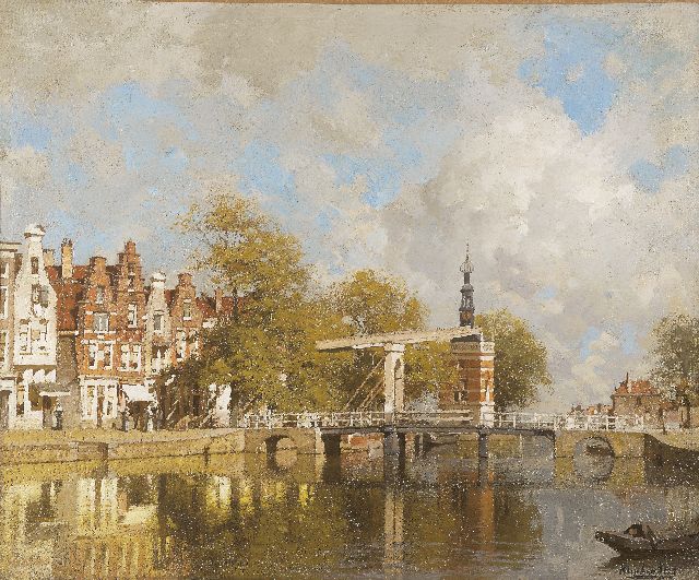 Klinkenberg J.C.K.  | A view of the Verdronkenoord with the Accijnstower, Alkmaar, oil on canvas 38.9 x 47.0 cm, signed l.r.