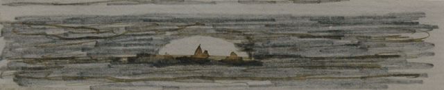 Hendrik Willem Mesdag | At sunset, pencil, pen in black ink on paper, 3.0 x 12.3 cm