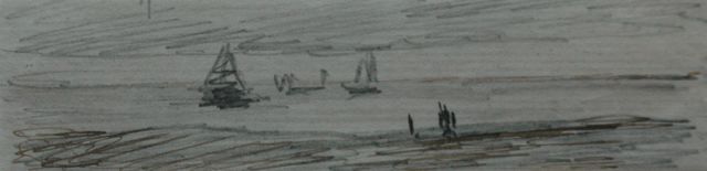 Mesdag H.W.  | Fishing boats on the North Sea, pencil, pen in black ink on paper 2.5 x 12.3 cm