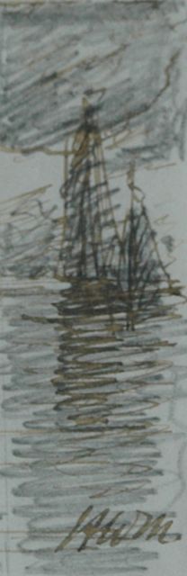 Hendrik Willem Mesdag | Evening mood, pencil, pen in black ink on paper, 7.7 x 2.5 cm, signed l.r. with initials