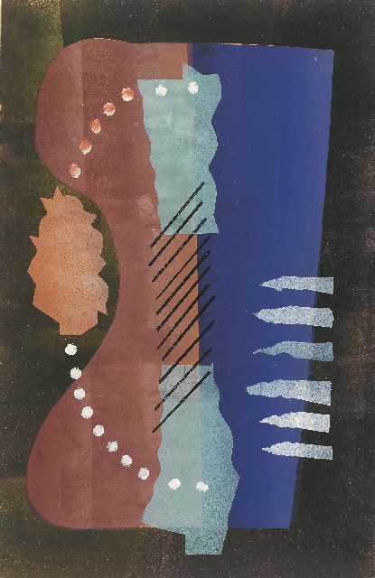 Hendrik Werkman | Composition, stamp, stencil, handroller, ink on paper, 49.9 x 32.2 cm, painted 1944 l.r.