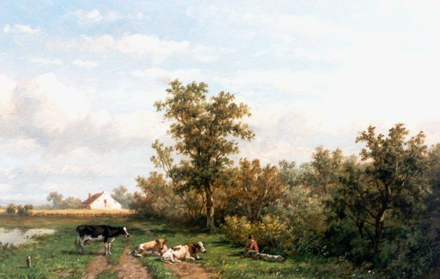 Wijngaerdt A.J. van | A polder landscape, oil on panel 23.0 x 36.5 cm, signed l.r.