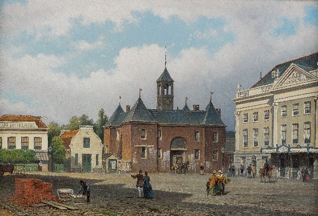 Eduard Alexander Hilverdink | The Leidse Plein, Amsterdam, with the Leidsche Poort and the former Stadsschouwburg, oil on panel, 21.7 x 32.5 cm, signed l.r. and dated 1876