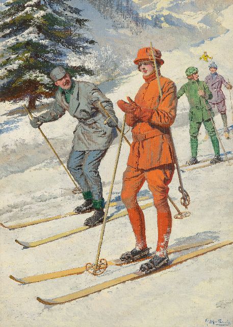 Fortunino Matania | Ready for the ski tour, oil on canvas laid down on board, 40.4 x 29.5 cm, signed l.r.