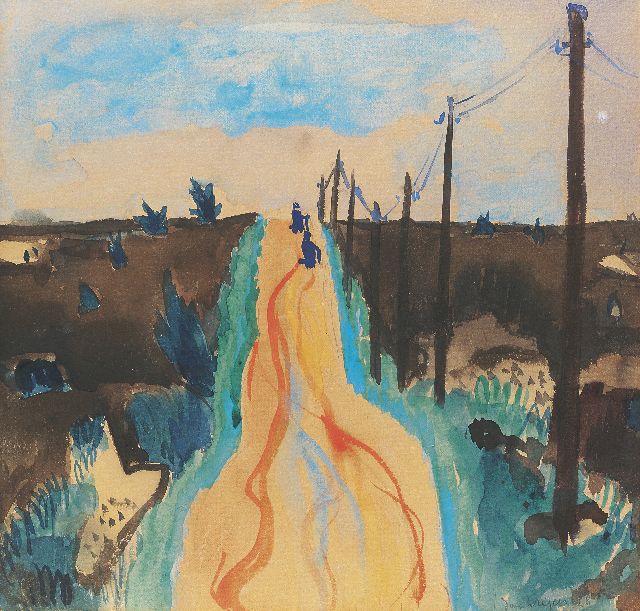 Wiegers J.  | Landscape with road, pencil and watercolour on paper 38.5 x 35.5 cm, signed l.r. and dated '28