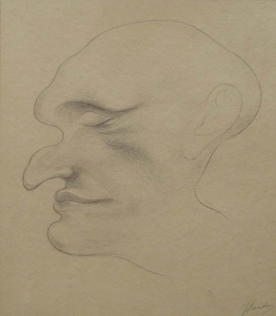 Jacob Bendien | A disdainful look, pencil on paper laid down on cardboard, 38.5 x 32.8 cm, signed l.r.