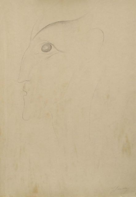 Jacob Bendien | In profile, pencil on paper laid down on cardboard, 46.3 x 31.5 cm, signed l.r.