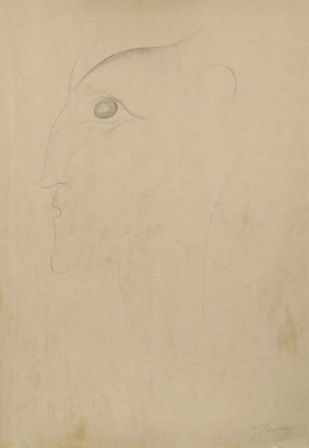 Bendien J.  | In profile, pencil on paper laid down on cardboard 46.3 x 31.5 cm, signed l.r.