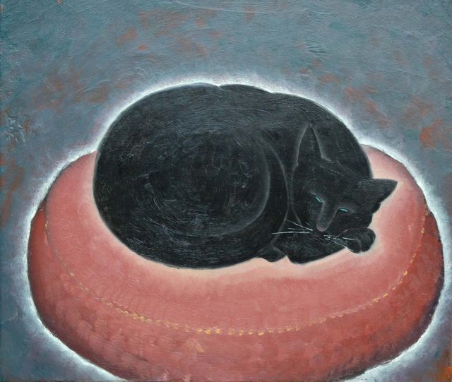 Gool A.J.J. van | A black cat, oil on canvas 35.7 x 40.3 cm, signed u.l. and dated '49