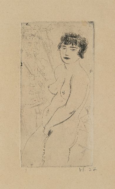 Sychra V.  | Female nude, etching on paper 14.7 x 7.3 cm, signed l.r. in pencil 'v.s.' and dated '27