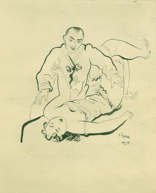 Vladimir Sychra | A couple, pen and ink on paper, 25.0 x 23.6 cm, signed l.r. and dated 1927