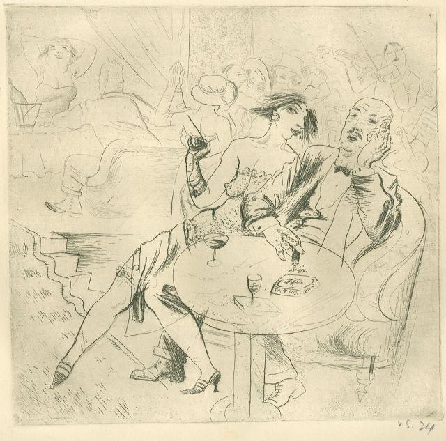 Sychra V.  | Nightclub scene, etching on paper 19.0 x 19.3 cm, signed l.r. with initials (in pencil) and dated '24 (in pencil)