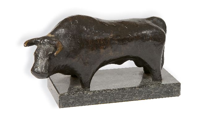 Waagmeester J.  | Bull, bronze 11.0 x 19.2 cm, signed with monogram on the back