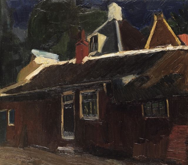 Wijngaerdt P.T. van | Huizen en rode schuur, oil on canvas 51.5 x 58.2 cm, gesigneerd l.o. and te dateren ca. 1917-1921