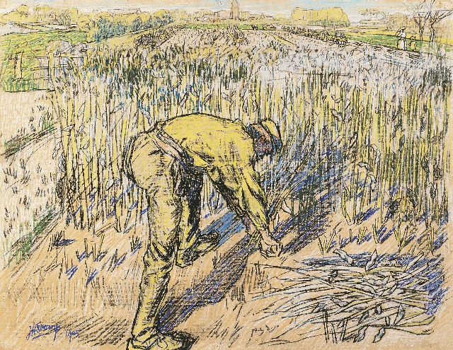 Toorop J.Th.  | Bonensnijder, pencil and coloured chalk on paper 48.0 x 62.0 cm, signed l.l. and dated 1905