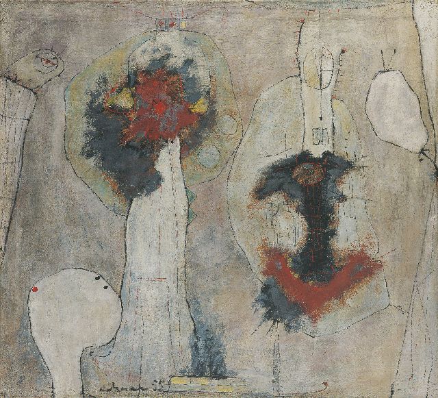 Wim de Haan | Untitled, oil and ashes on burlap, 90.0 x 100.0 cm, signed left of lower center and painted '55