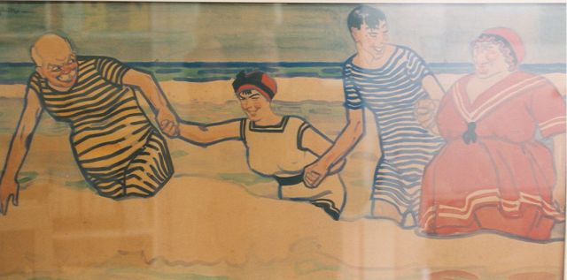 Willy Sluiter | A family in the surf, watercolour on paper, 42.5 x 85.5 cm, signed u.l.