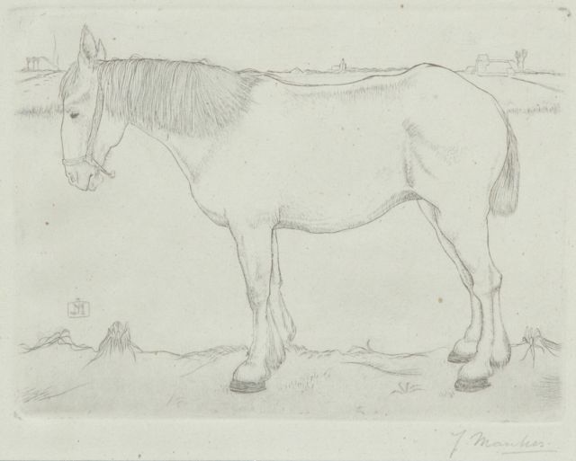 Jan Mankes | Standing horse, copper engraving on paper, 11.8 x 15.8 cm, signed l.r. in full and c.l. with monogram in the plate and executed in 1917