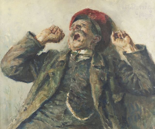Rettig H.  | Yawning man, watercolour on paper 71.0 x 86.0 cm, signed u.r.