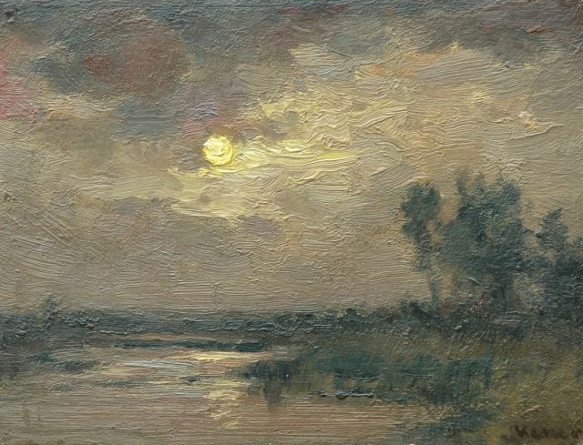 Keizer A.  | Moonlight over the Gildehauser Venn, Bentheim, oil on painter's board 18.5 x 24.2 cm, signed l.r.