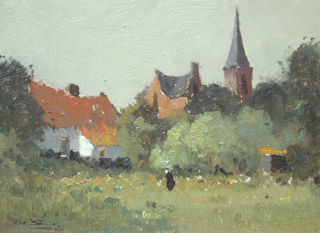 Chris Soer | Farmyard in a village, oil on panel, 13.0 x 17.9 cm, signed l.l.