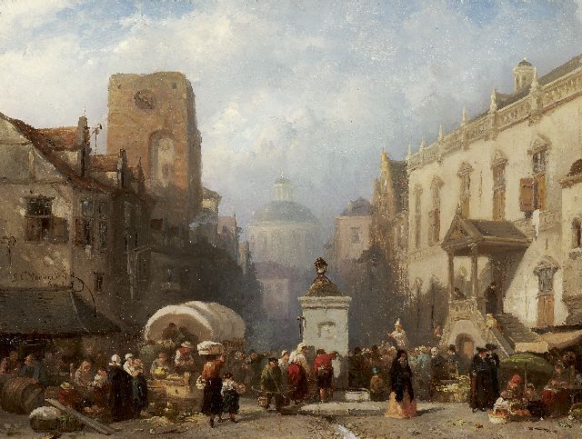 Salomon Verveer | Market day, oil on panel, 20.6 x 27.1 cm, signed l.c. and dated '60