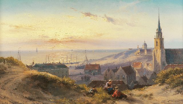 Koekkoek J.H.B.  | The dunes and beach at Scheveningen, oil on panel 24.0 x 41.5 cm, signed l.l. and dated 1888