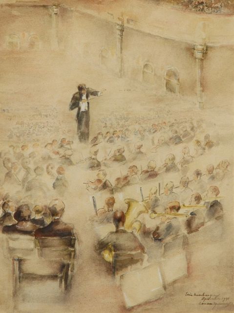 Neuburger E.  | In the concert hall, Amsterdam, watercolour on paper 40.0 x 30.0 cm, signed l.r. and dated September 1941